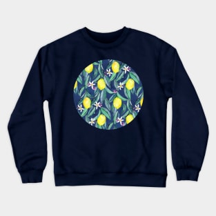 When Life Gives You Lemons - watercolor lemons on dark blue Crewneck Sweatshirt